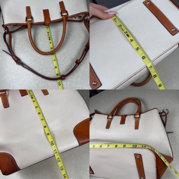 Dooney & Bourke Tan Cream Pebbled Leather Shelby Shopper Shoulder Bag - Picture 13 of 13